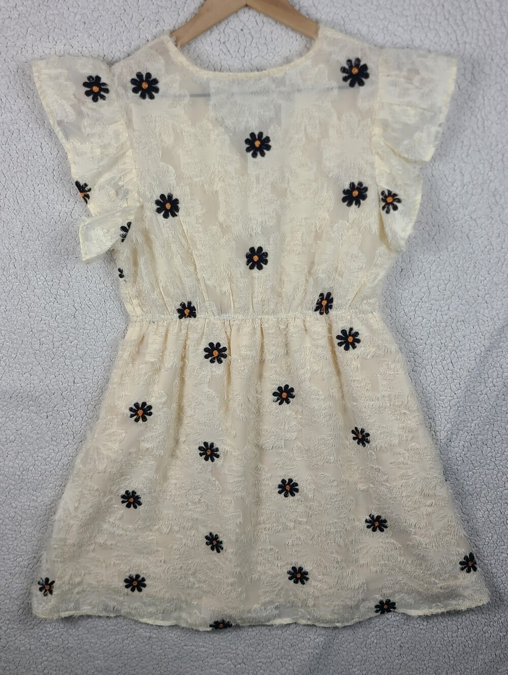 Miss Kelly 1999 Floral Embroidered Daisy Mini Dress‎ S Flutter Sleeve - Picture 6 of 8